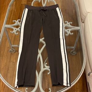 Pam & Gela chocolate Track Pants with White Leather stripe & zipper detail